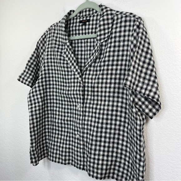QUINCE 100% European Linen Short Sleeve Shirt Classic Mini Gingham size Large - Picture 3 of 9